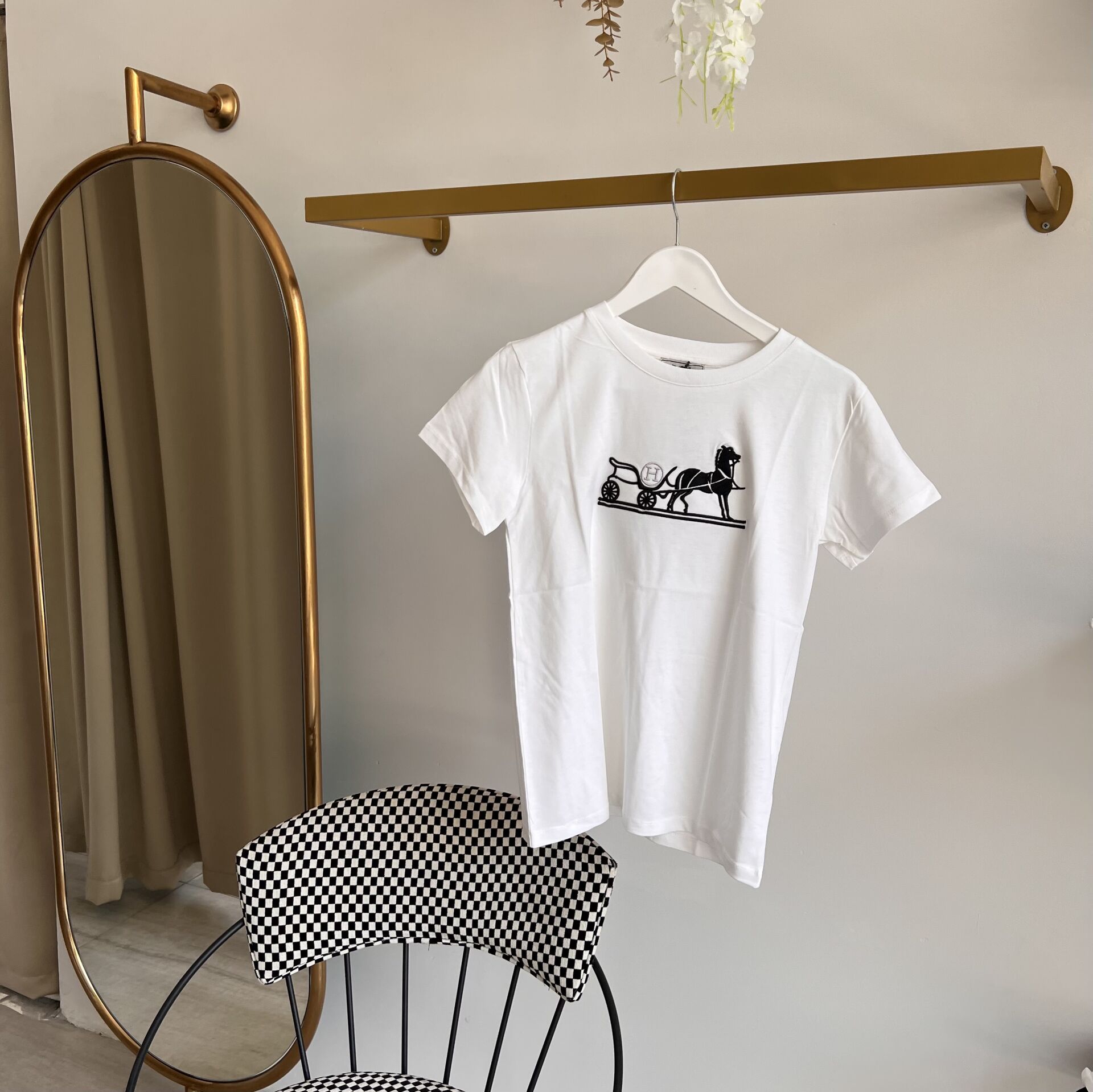 H*rmes NAKIŞ LOGO DETAYLI BEYAZ T-SHIRT