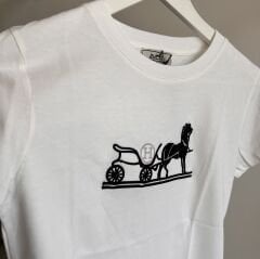 H*rmes NAKIŞ LOGO DETAYLI BEYAZ T-SHIRT
