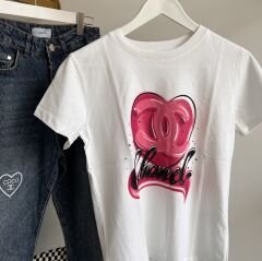 Ch*nel BASKI LOGO DETAYLI BEYAZ T-SHIRT