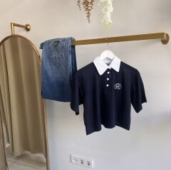 Pr*da POLO YAKA NAKIŞ LOGO DETAYLI PREMIUM T-SHIRT