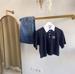 Pr*da POLO YAKA NAKIŞ LOGO DETAYLI PREMIUM T-SHIRT