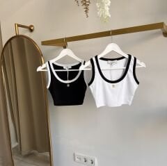 Ch*nel  METAL TAŞLI LOGO DETAYLI FİTİLLİ CROP