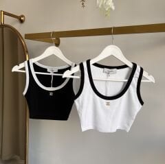 Ch*nel  METAL TAŞLI LOGO DETAYLI FİTİLLİ CROP